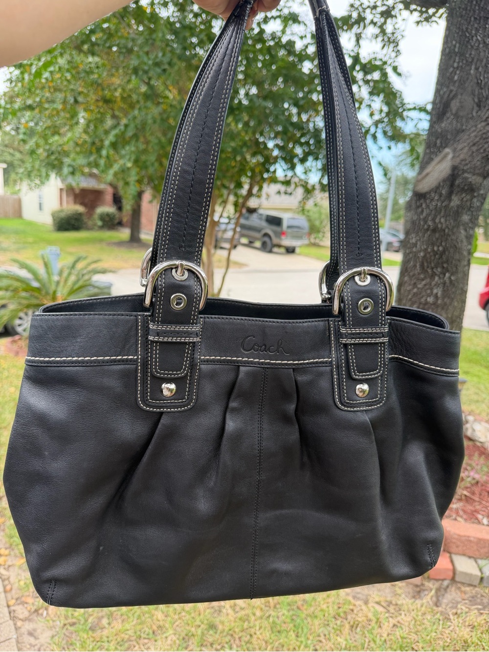 Coach Black Leather Shoulder Bag with Silver Hardware